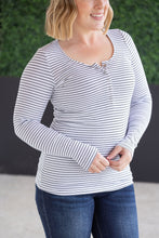 Load image into Gallery viewer, Striped Henley Long Sleeve - White