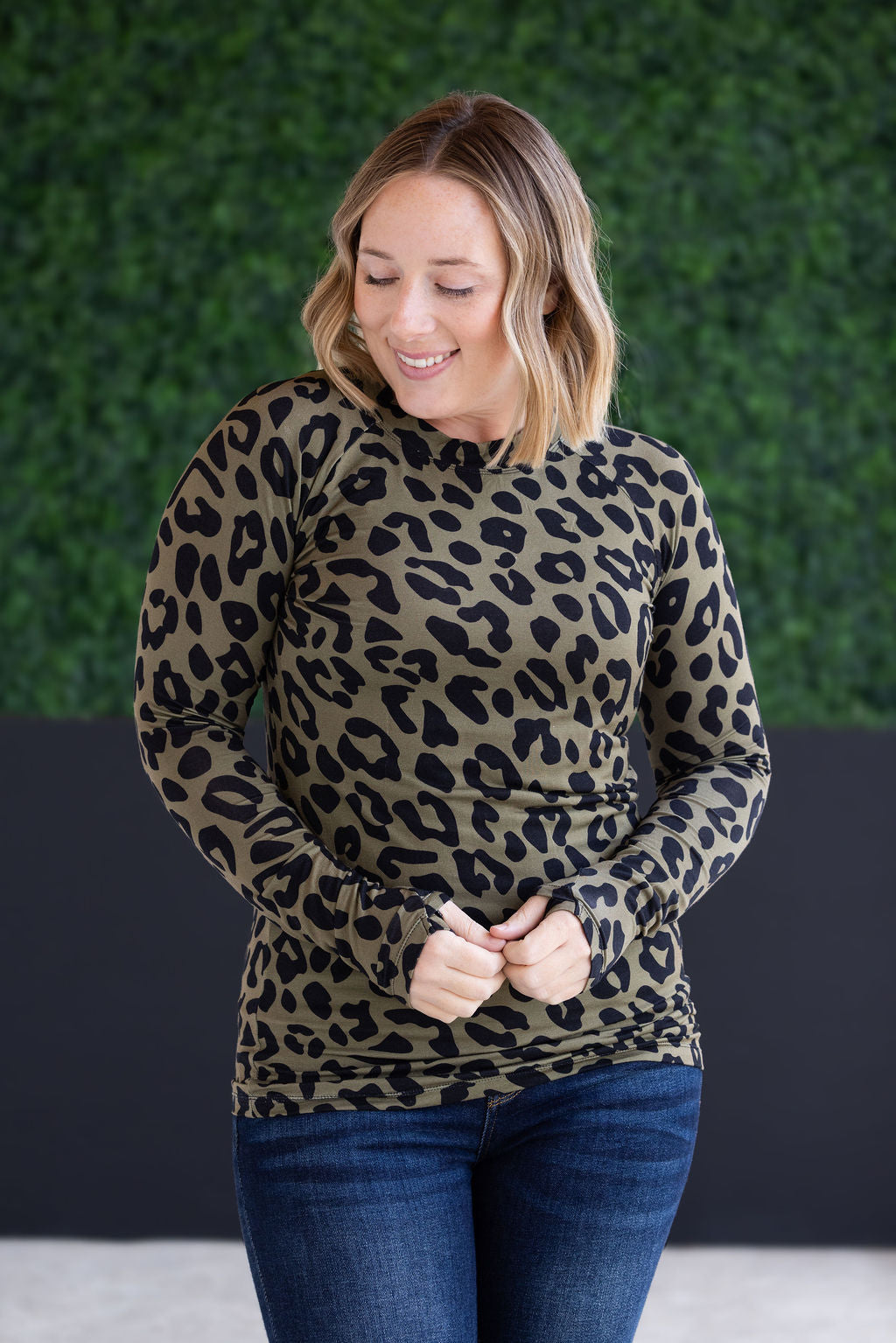 Blair Long Sleeve Top - Olive Animal Print
