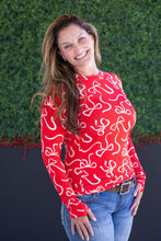 Load image into Gallery viewer, Blair Long Sleeve Top - Red and White Ribbons