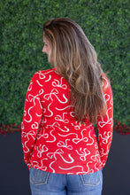 Load image into Gallery viewer, Blair Long Sleeve Top - Red and White Ribbons