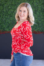 Load image into Gallery viewer, Alyssa Long Sleeve Top - Red and White Ribbons