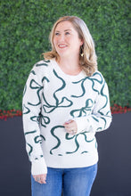 Load image into Gallery viewer, Ribbons Sweater - Ivory and Hunter Green