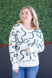 Ribbons Sweater - Ivory and Hunter Green