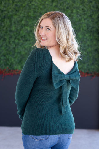 Bridget Back Bow Sweater - Hunter Green