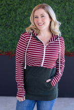 Load image into Gallery viewer, Soft Classic HalfZip Hoodie - Evergreen and Burgundy Stripes