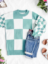 Load image into Gallery viewer, Checkered Pullover Sweater - Dusty Jade