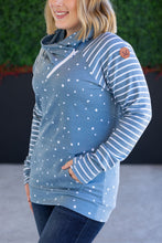 Load image into Gallery viewer, Zoey ZipCowl Sweatshirt - Teal Dots and Stripes