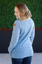 Load image into Gallery viewer, Zoey ZipCowl Sweatshirt - Teal Dots and Stripes