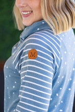 Load image into Gallery viewer, Zoey ZipCowl Sweatshirt - Teal Dots and Stripes