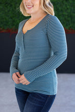 Load image into Gallery viewer, Striped Henley Long Sleeve - Dusty Teal