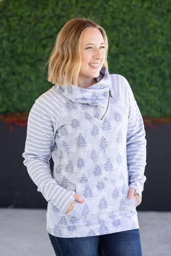 Classic Zoey ZipCowl Sweatshirt - Grey Trees and Stripes