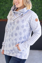 Load image into Gallery viewer, Classic Zoey ZipCowl Sweatshirt - Grey Trees and Stripes