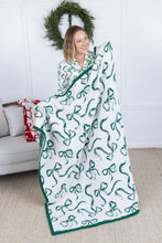 Load image into Gallery viewer, Plush and Fuzzy Blanket - White and Green Ribbons