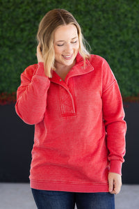 Jesse Vintage Wash Snap Pullover - Red