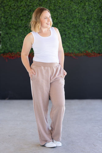 Wide Leg Vintage Wash Bottoms - Tan