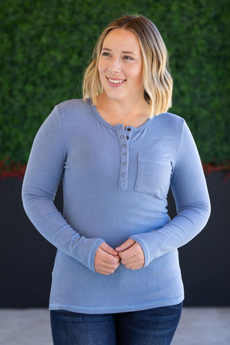 Georgia Long Sleeve Top - Dusty Blue