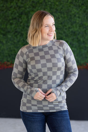 Blair Long Sleeve Top - Olive Checkers