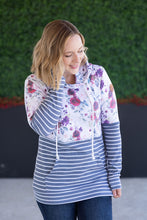 Load image into Gallery viewer, Hailey Pullover Hoodie - Burgundy Bloom and Grey Stripes