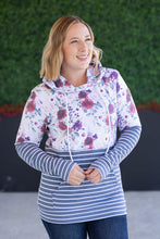 Load image into Gallery viewer, Hailey Pullover Hoodie - Burgundy Bloom and Grey Stripes