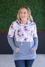 Load image into Gallery viewer, Hailey Pullover Hoodie - Burgundy Bloom and Grey Stripes