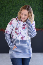 Load image into Gallery viewer, Hailey Pullover Hoodie - Burgundy Bloom and Grey Stripes