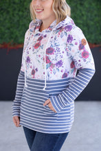 Load image into Gallery viewer, Hailey Pullover Hoodie - Burgundy Bloom and Grey Stripes