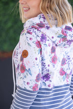 Load image into Gallery viewer, Hailey Pullover Hoodie - Burgundy Bloom and Grey Stripes