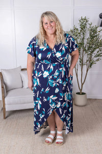 Harley High-Lo Dress - Navy and Teal Floral