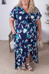 Harley High-Lo Dress - Navy and Teal Floral