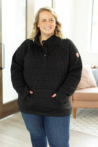 Geometric Button Snap Pullover - Black