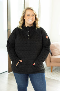 Geometric Button Snap Pullover - Black