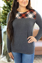 Load image into Gallery viewer, Abby Accent Top - Charcoal and Red Plaid