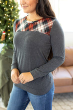 Load image into Gallery viewer, Abby Accent Top - Charcoal and Red Plaid