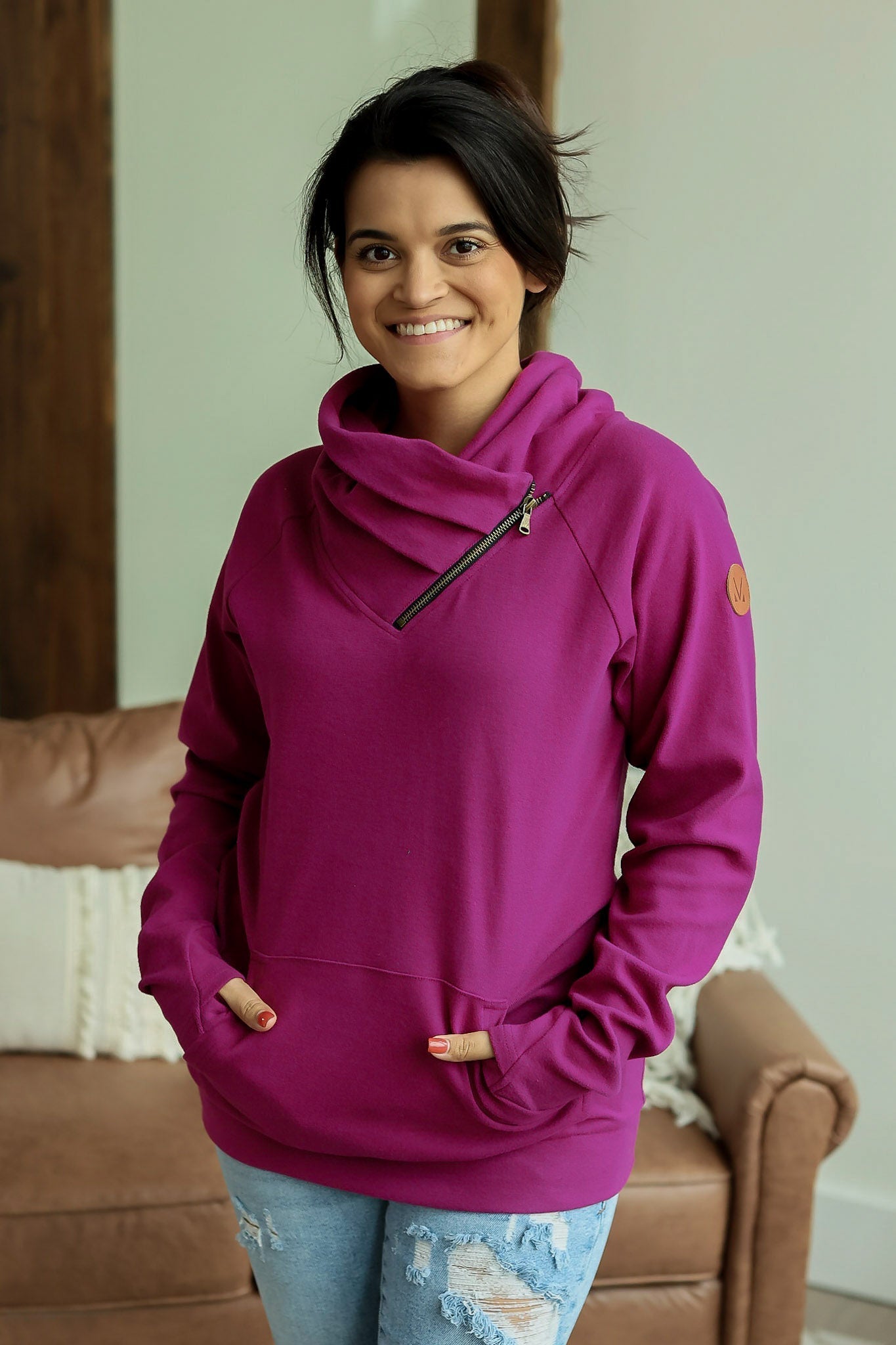 Classic ZipCowl Sweatshirt - Magenta
