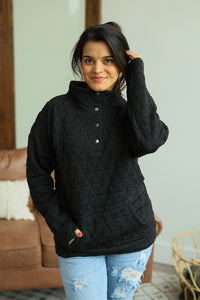 Geometric Button Snap Pullover - Black