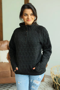 Geometric Button Snap Pullover - Black