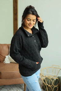 Geometric Button Snap Pullover - Black
