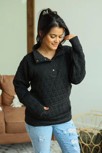 Geometric Button Snap Pullover - Black