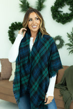 Load image into Gallery viewer, Blanket Scarf - Green and Navy Plaid