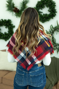 Blanket Scarf - Red and Gold Plaid