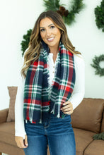Load image into Gallery viewer, Blanket Scarf - Blue, Red and Green Plaid