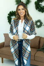 Load image into Gallery viewer, Blanket Scarf - Blue and Brown Plaid