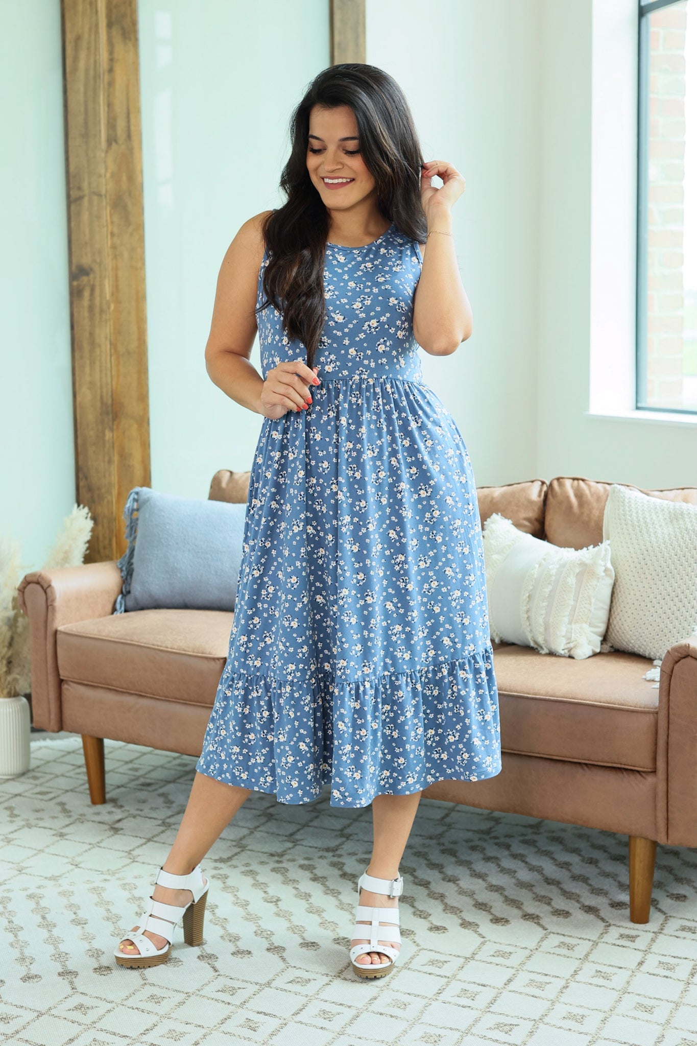 Bailey Dot Dress - Denim Blue Floral