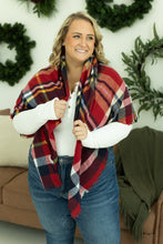 Load image into Gallery viewer, Blanket Scarf - Red and Gold Plaid