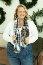Load image into Gallery viewer, Blanket Scarf - Blue and Brown Plaid
