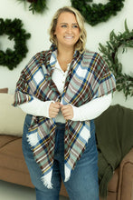 Load image into Gallery viewer, Blanket Scarf - Blue and Brown Plaid