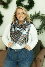 Load image into Gallery viewer, Blanket Scarf - Blue and Brown Plaid