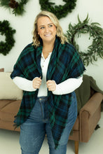 Load image into Gallery viewer, Blanket Scarf - Green and Navy Plaid