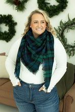 Load image into Gallery viewer, Blanket Scarf - Green and Navy Plaid