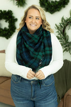 Load image into Gallery viewer, Blanket Scarf - Green and Navy Plaid